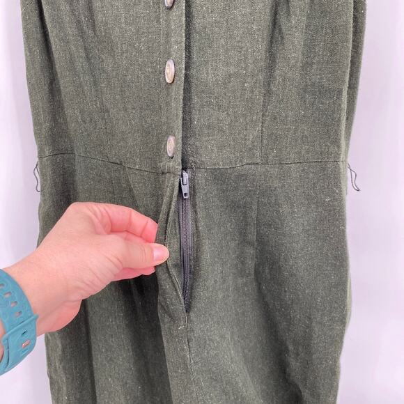 Who What Wear Linen Blend Belted Wide Leg Jumpsuit Romper Forest Green Medium - Picture 10 of 14